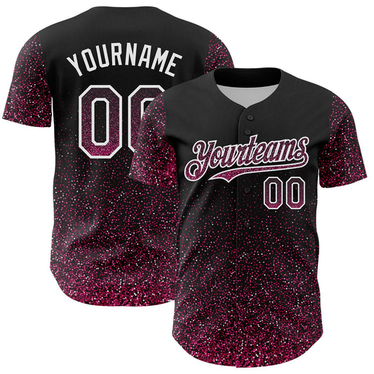 Custom Black Pink-White 3D Pattern Design Abstract Colorful Glittering Dot Authentic Baseball Jersey - Sky-Custom
