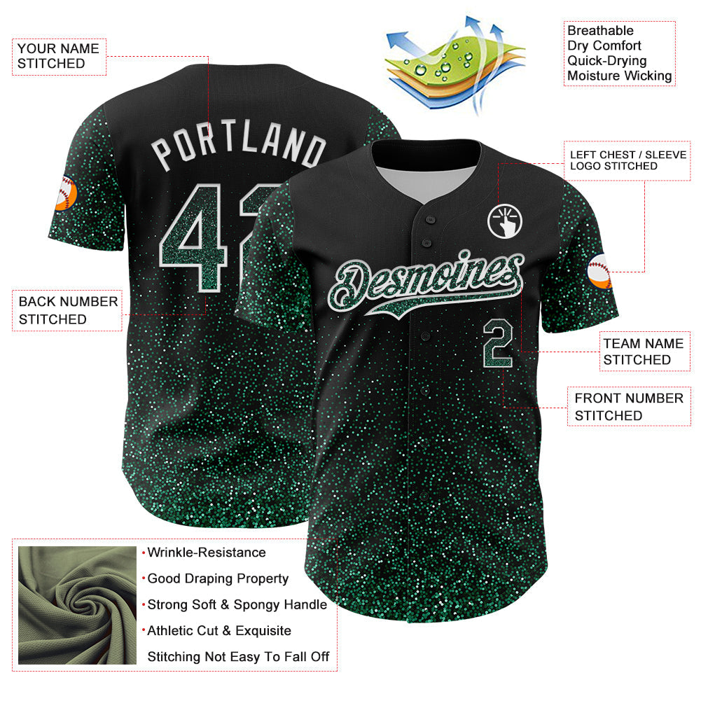 Custom Black Kelly Green-White 3D Pattern Design Abstract Colorful Glittering Dot Authentic Baseball Jersey - Sky-Custom