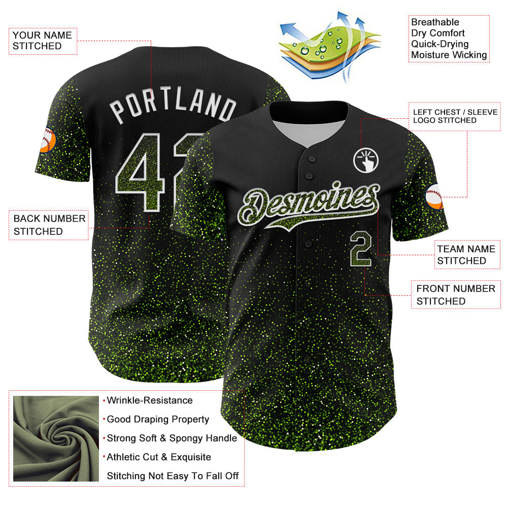 Custom Black Neon Green-White 3D Pattern Design Abstract Colorful Glittering Dot Authentic Baseball Jersey - Sky-Custom