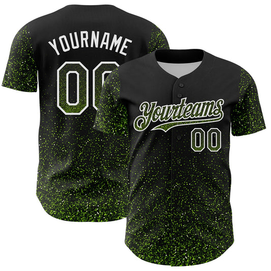 Custom Black Neon Green-White 3D Pattern Design Abstract Colorful Glittering Dot Authentic Baseball Jersey - Sky-Custom