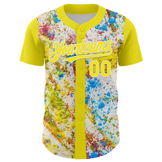 Custom Light Yellow White 3D Pattern Design Abstract Splatter Art Authentic Baseball Jersey - Sky-Custom
