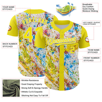 Custom Light Yellow White 3D Pattern Design Abstract Splatter Art Authentic Baseball Jersey - Sky-Custom