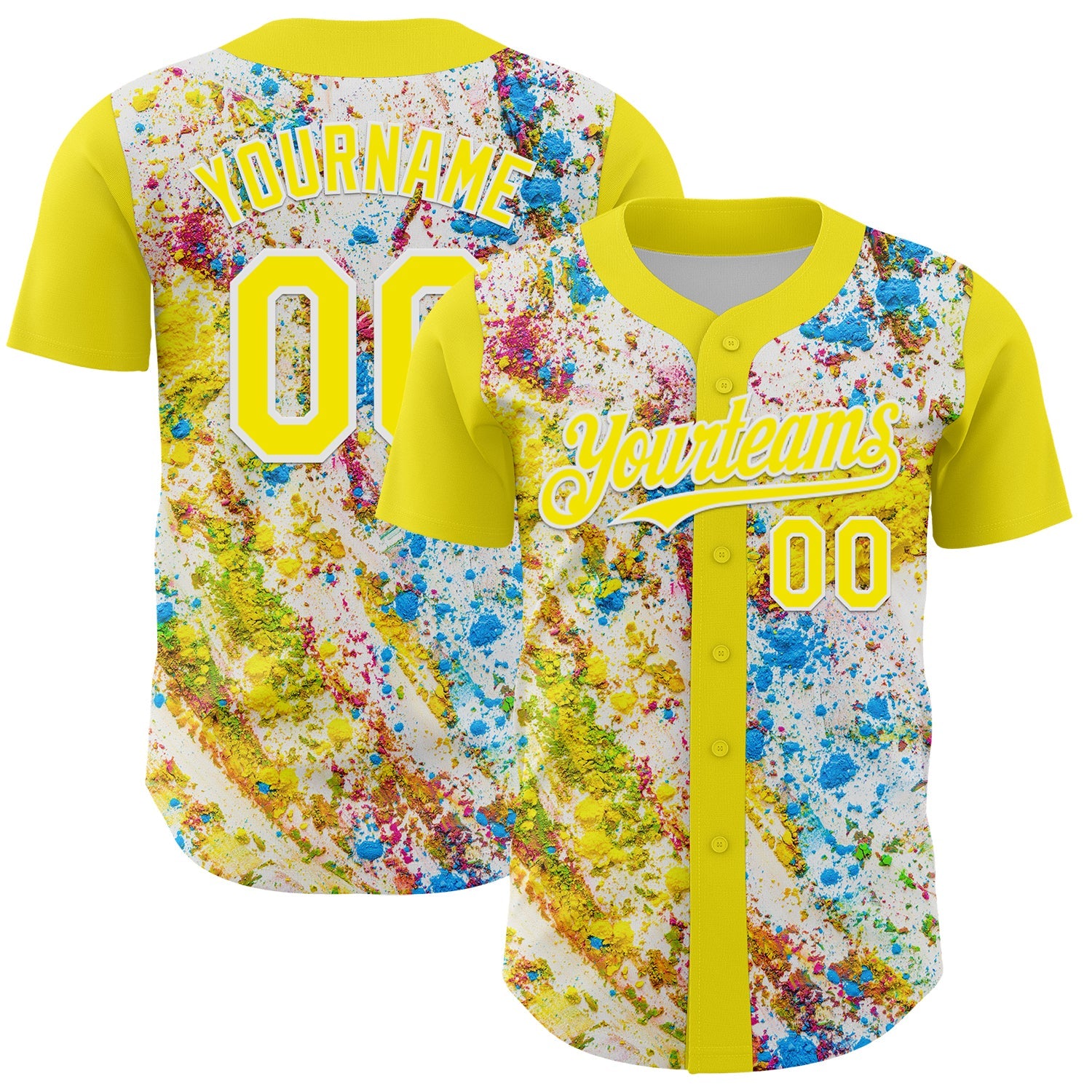 Custom Light Yellow White 3D Pattern Design Abstract Splatter Art Authentic Baseball Jersey - Sky-Custom