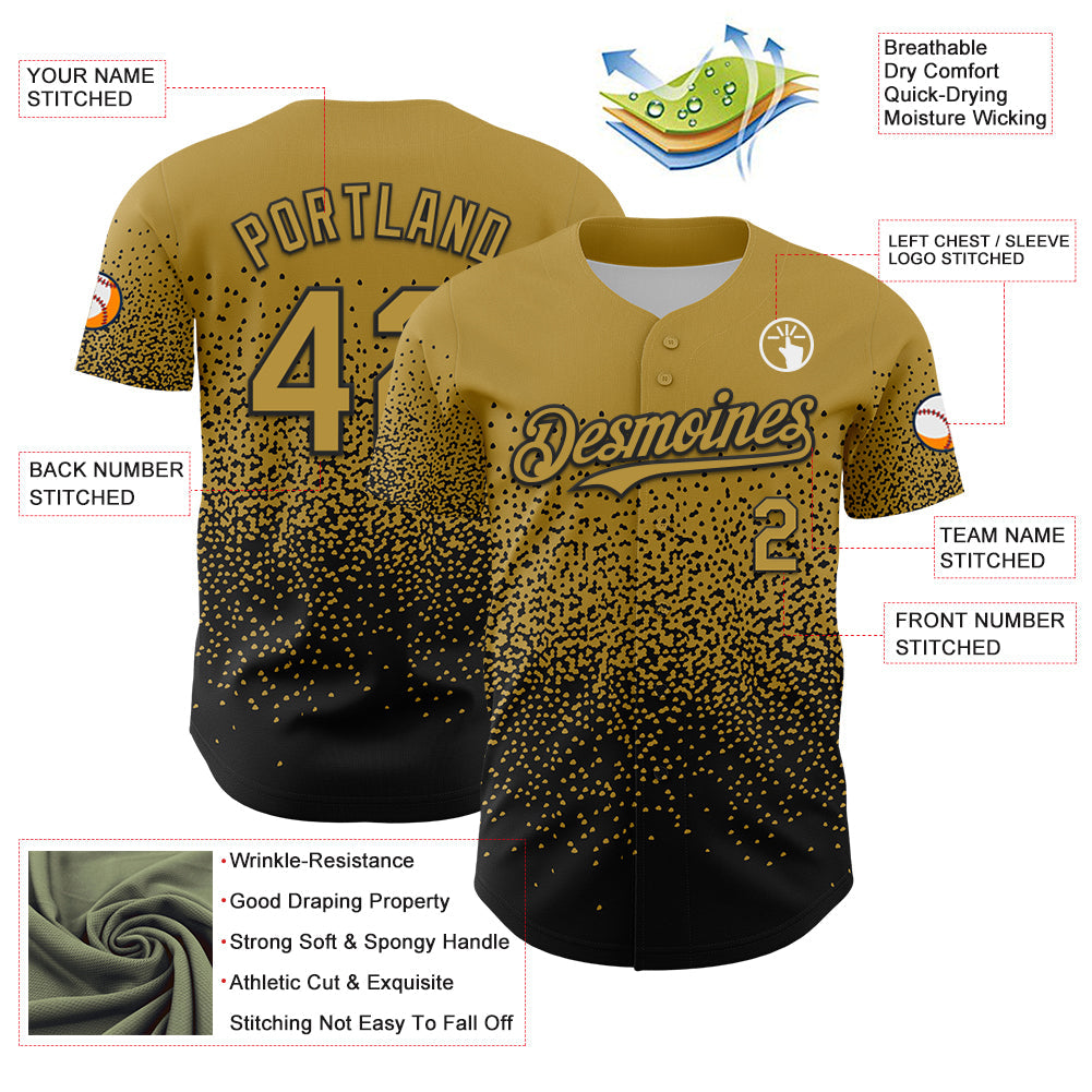 Custom Old Gold Black 3D Pattern Design Gradient Style Irregular Shape Authentic Baseball Jersey - Sky-Custom