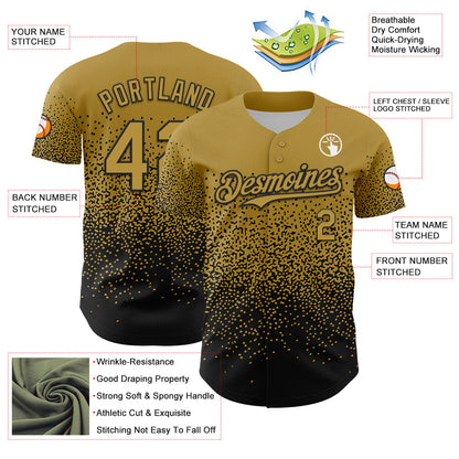 Custom Old Gold Black 3D Pattern Design Gradient Style Irregular Shape Authentic Baseball Jersey - Sky-Custom
