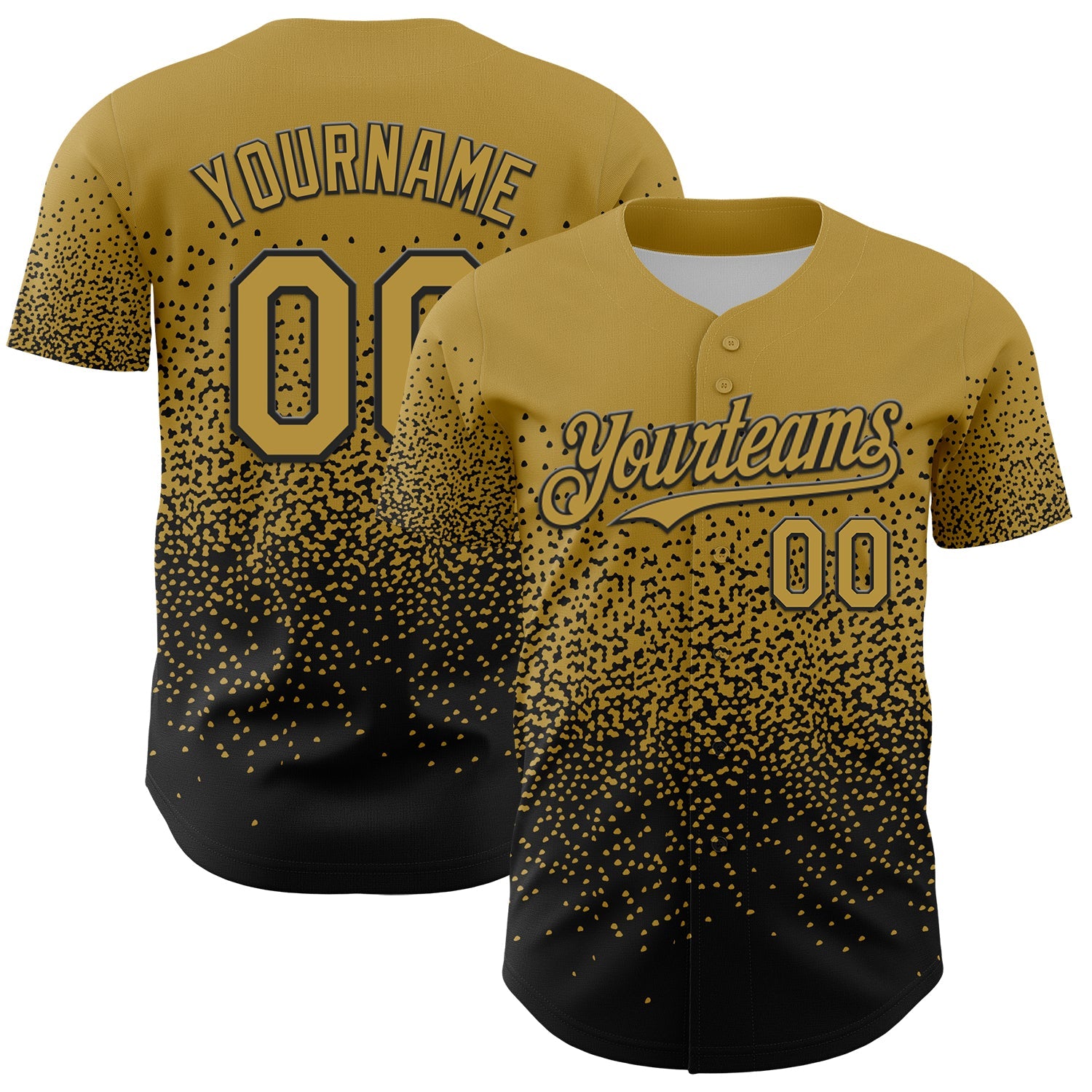Custom Old Gold Black 3D Pattern Design Gradient Style Irregular Shape Authentic Baseball Jersey - Sky-Custom