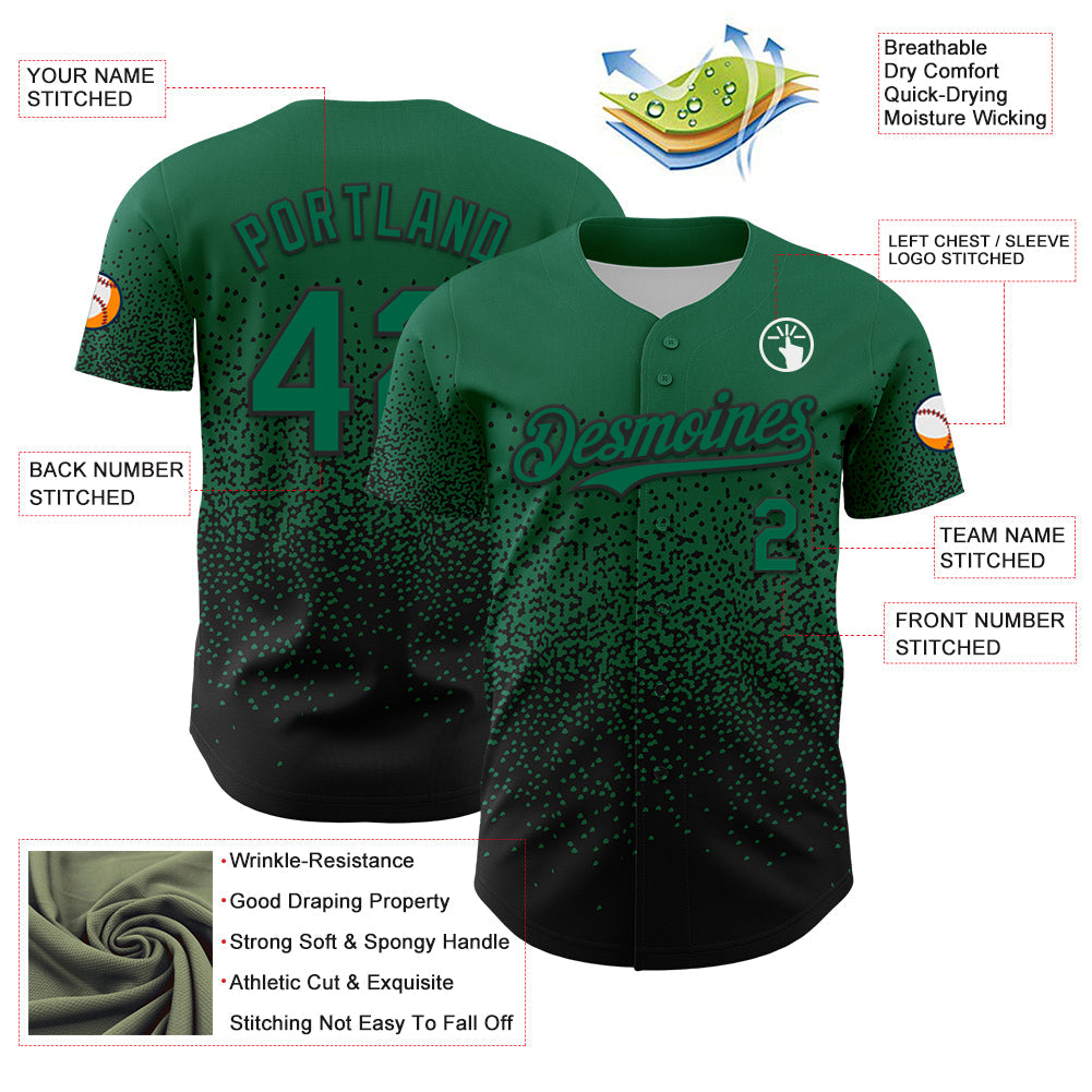 Custom Kelly Green Black 3D Pattern Design Gradient Style Irregular Shape Authentic Baseball Jersey - Sky-Custom