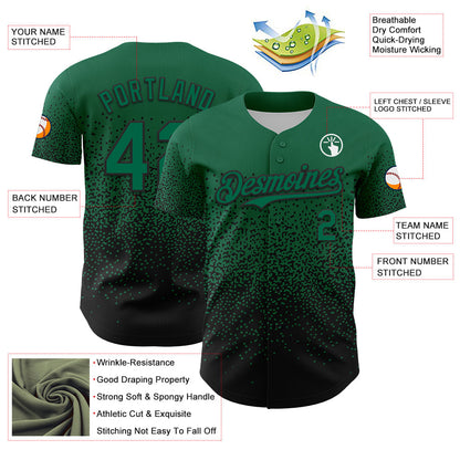Custom Kelly Green Black 3D Pattern Design Gradient Style Irregular Shape Authentic Baseball Jersey - Sky-Custom