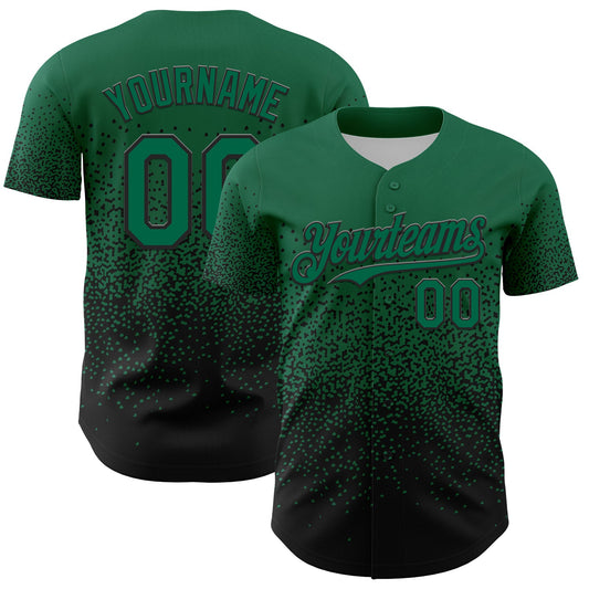 Custom Kelly Green Black 3D Pattern Design Gradient Style Irregular Shape Authentic Baseball Jersey - Sky-Custom