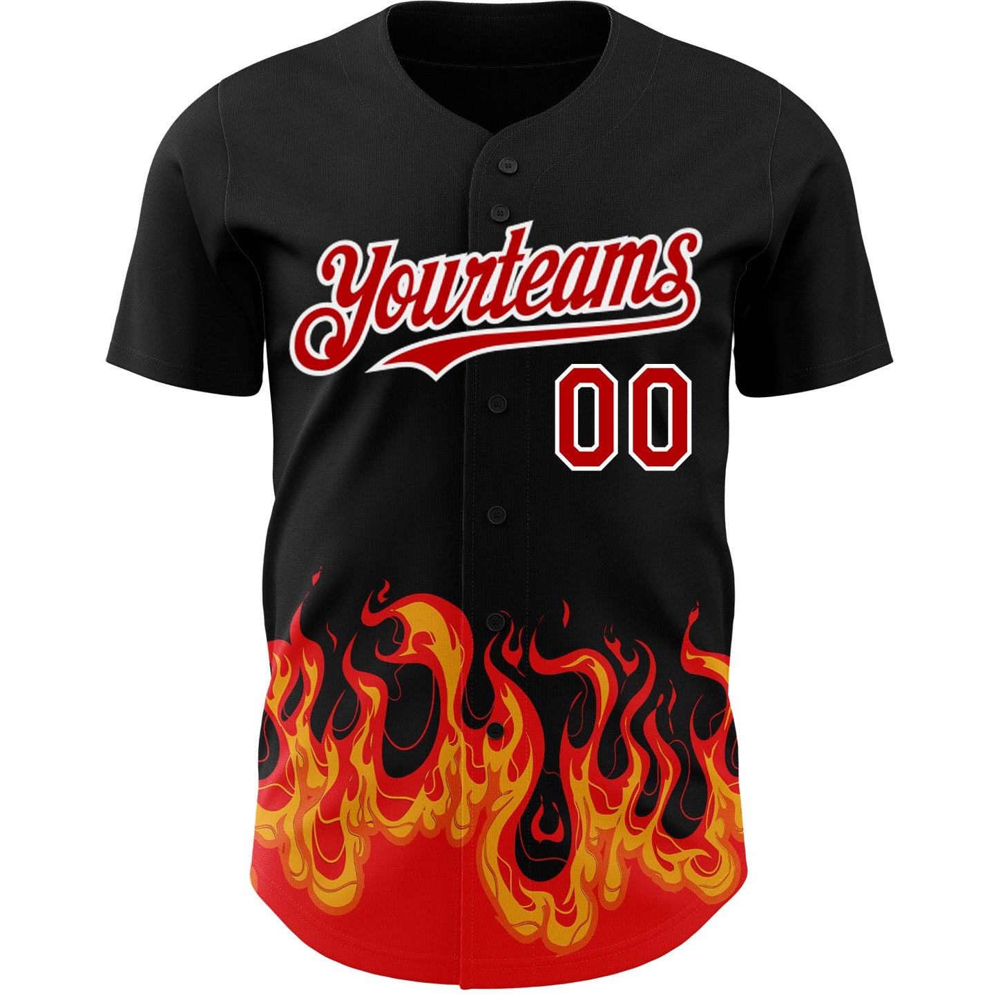 Custom Black Red-White 3D Pattern Design Flame Authentic Baseball Jersey - Sky-Custom