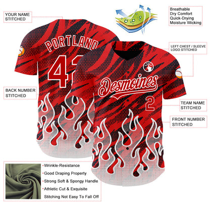Custom Red Black-White 3D Pattern Design Flame Authentic Baseball Jersey - Sky-Custom