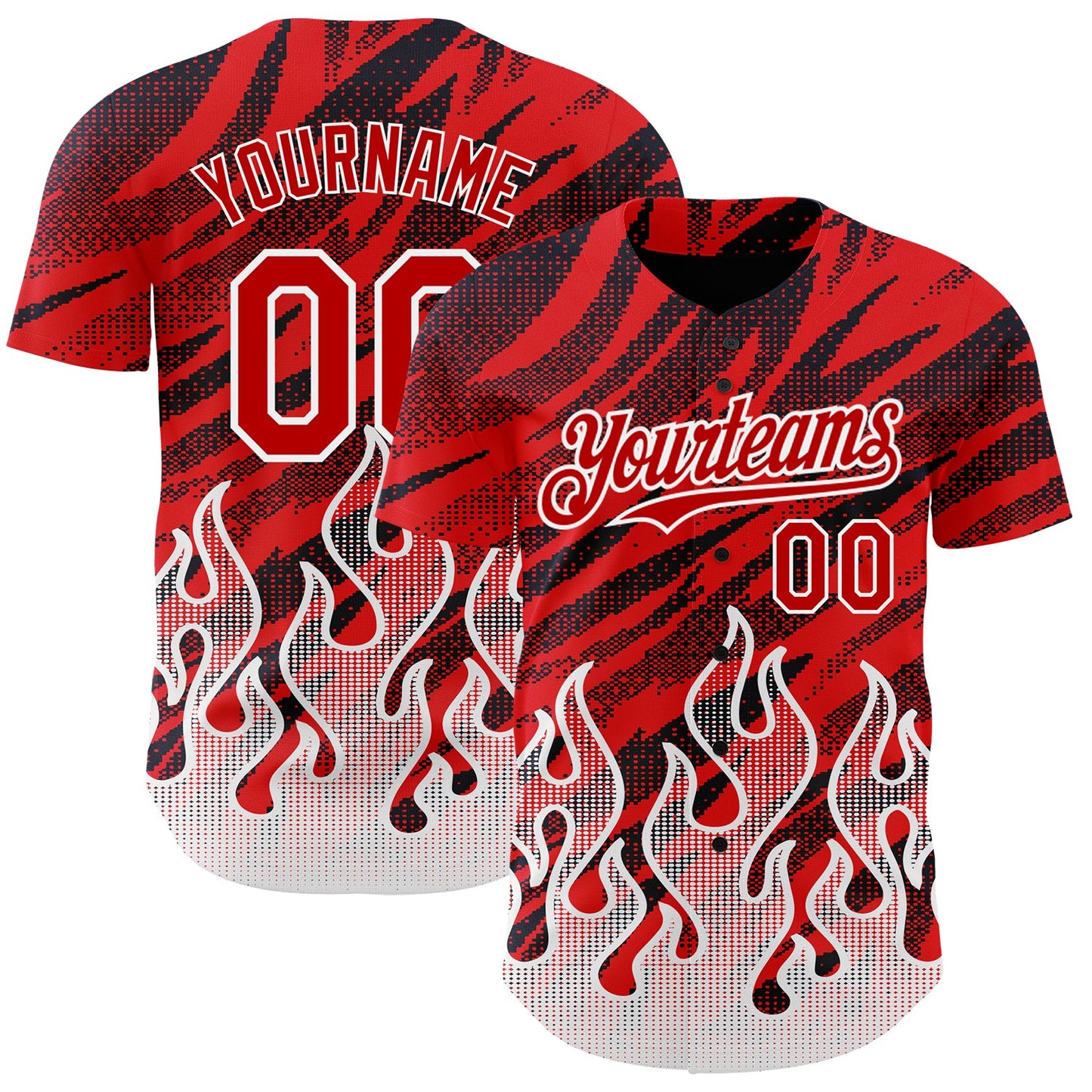 Custom Red Black-White 3D Pattern Design Flame Authentic Baseball Jersey - Sky-Custom