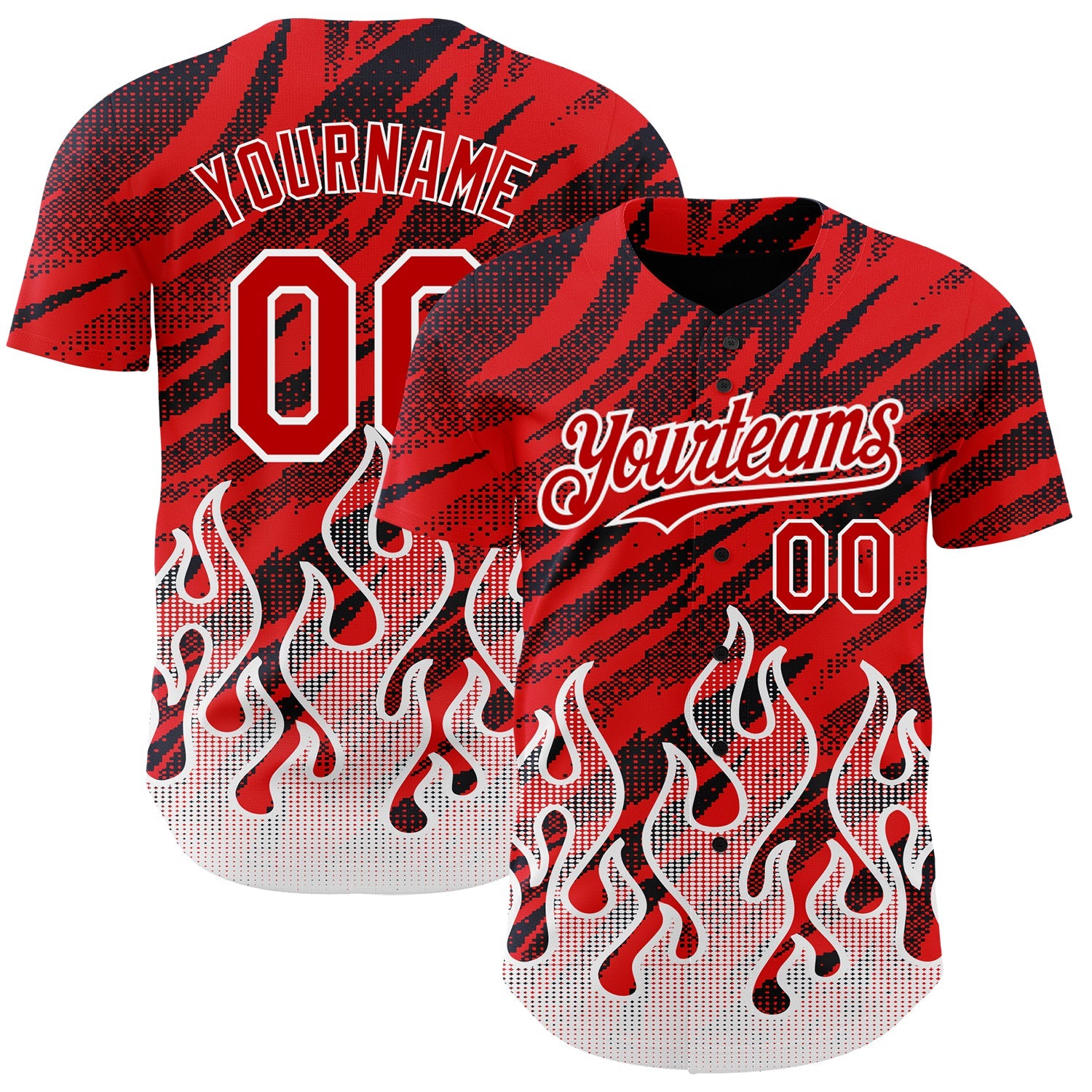 Custom Red Black-White 3D Pattern Design Flame Authentic Baseball Jersey - Sky-Custom
