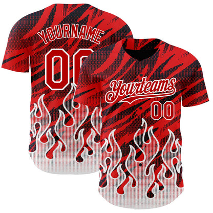 Custom Red Black-White 3D Pattern Design Flame Authentic Baseball Jersey - Sky-Custom