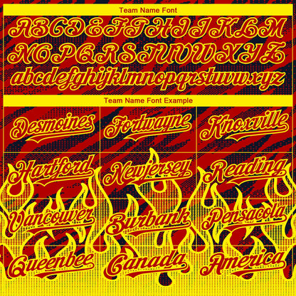 Custom Red Black-Light Yellow 3D Pattern Design Flame Authentic Baseball Jersey - Sky-Custom