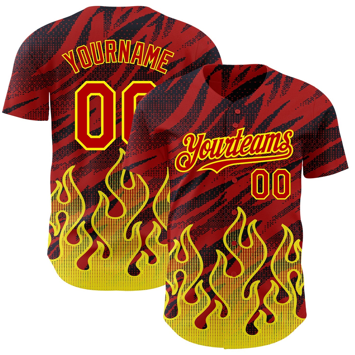 Custom Red Black-Light Yellow 3D Pattern Design Flame Authentic Baseball Jersey - Sky-Custom