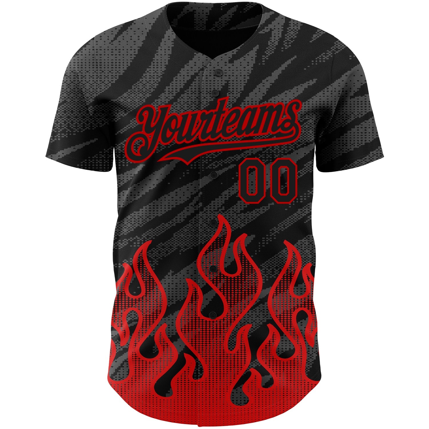 Custom Black Red 3D Pattern Design Flame Authentic Baseball Jersey - Sky-Custom