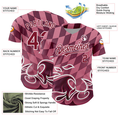 Custom Light Pink Crimson-White 3D Pattern Design Flame Authentic Baseball Jersey - Sky-Custom
