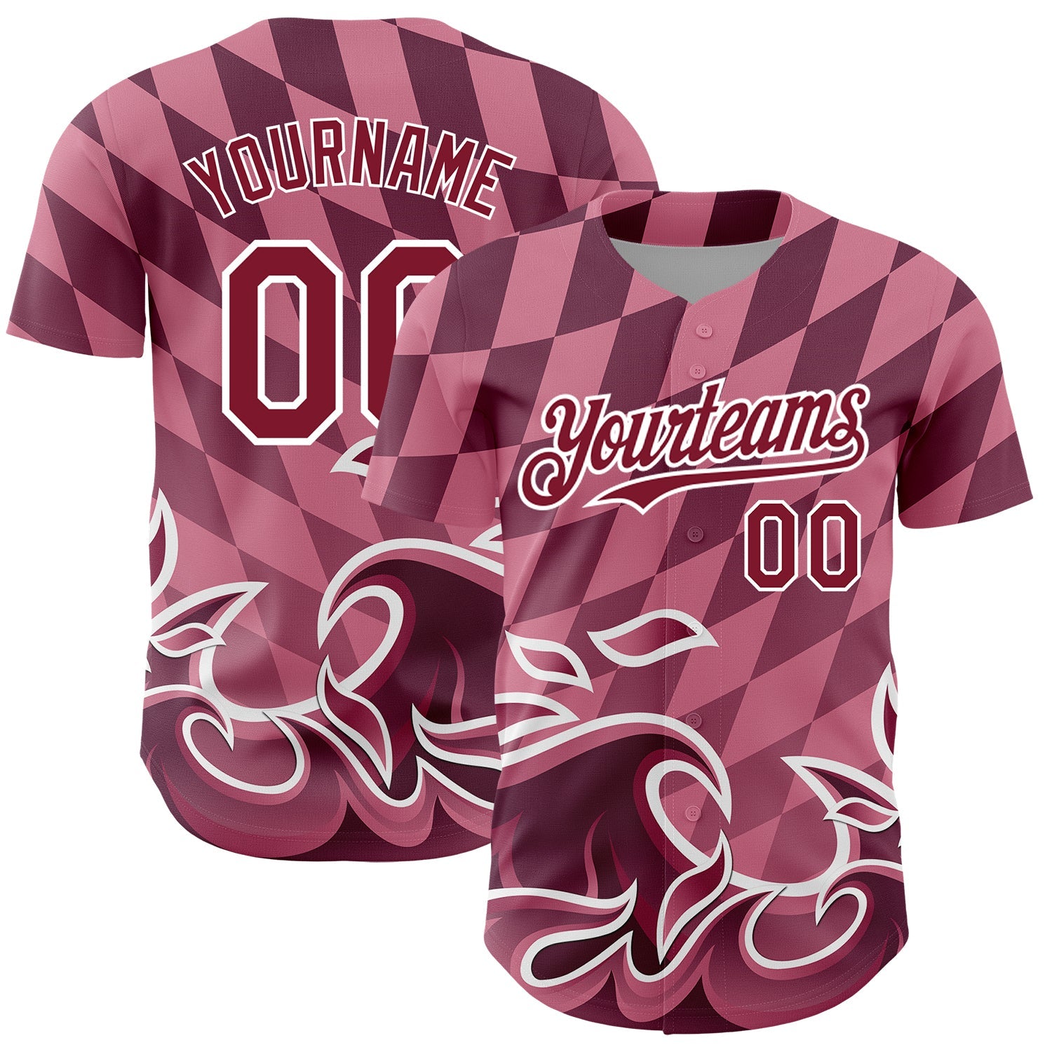 Custom Light Pink Crimson-White 3D Pattern Design Flame Authentic Baseball Jersey - Sky-Custom