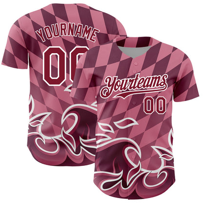 Custom Light Pink Crimson-White 3D Pattern Design Flame Authentic Baseball Jersey - Sky-Custom