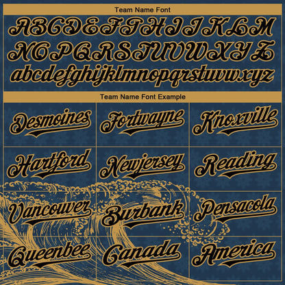 Custom US Navy Blue Black-Old Gold 3D Pattern Design Wave Authentic Baseball Jersey - Sky-Custom