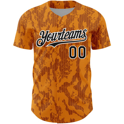Custom Bay Orange Black-White 3D Pattern Design Abstract Fluid Authentic Baseball Jersey - Sky-Custom