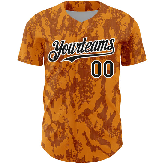 Custom Bay Orange Black-White 3D Pattern Design Abstract Fluid Authentic Baseball Jersey - Sky-Custom