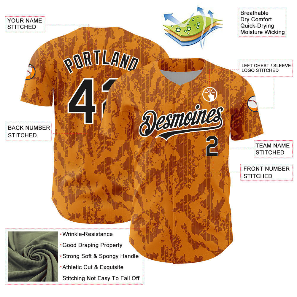 Custom Bay Orange Black-White 3D Pattern Design Abstract Fluid Authentic Baseball Jersey - Sky-Custom