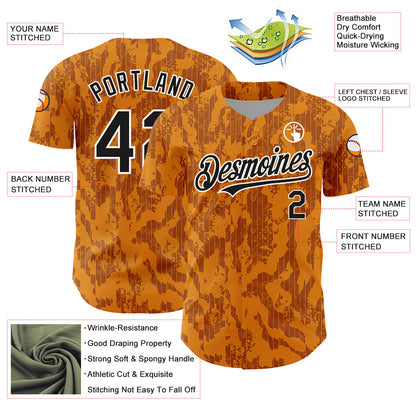 Custom Bay Orange Black-White 3D Pattern Design Abstract Fluid Authentic Baseball Jersey - Sky-Custom