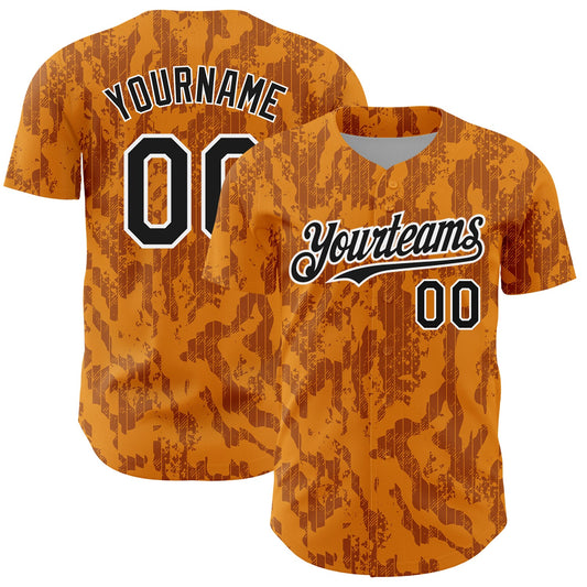 Custom Bay Orange Black-White 3D Pattern Design Abstract Fluid Authentic Baseball Jersey - Sky-Custom