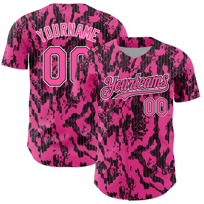 Custom Pink Black-White 3D Pattern Design Abstract Fluid Authentic Baseball Jersey - Sky-Custom