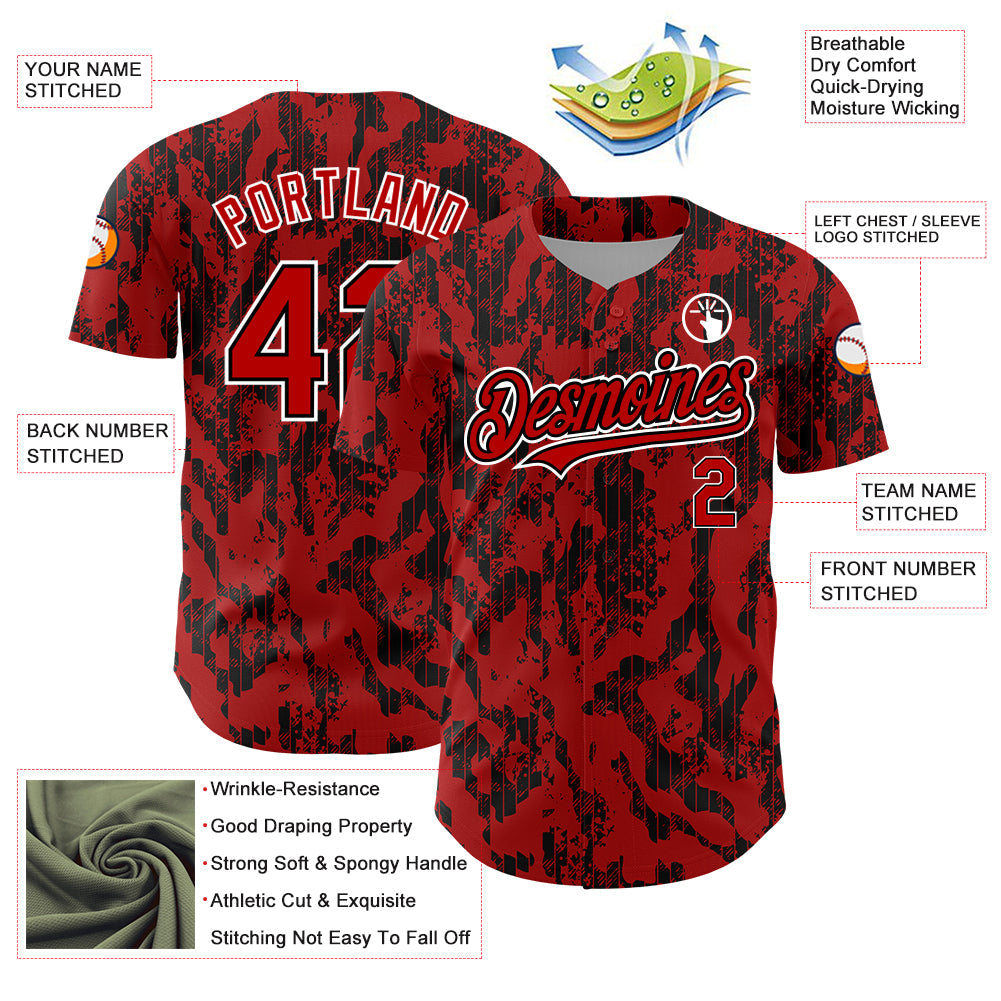 Custom Red Black-White 3D Pattern Design Abstract Fluid Authentic Baseball Jersey - Sky-Custom