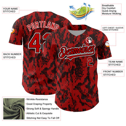 Custom Red Black-White 3D Pattern Design Abstract Fluid Authentic Baseball Jersey - Sky-Custom