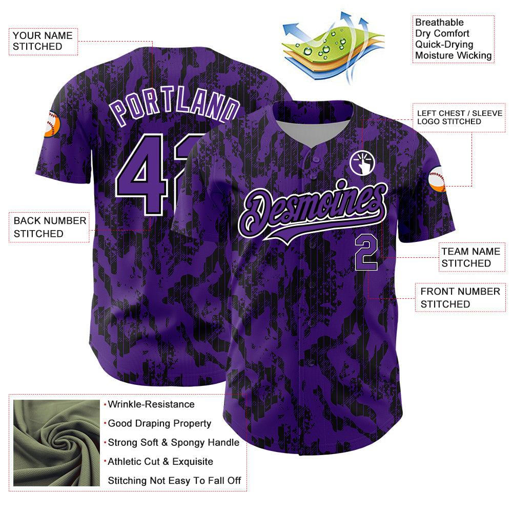 Custom Purple Black-White 3D Pattern Design Abstract Fluid Authentic Baseball Jersey - Sky-Custom