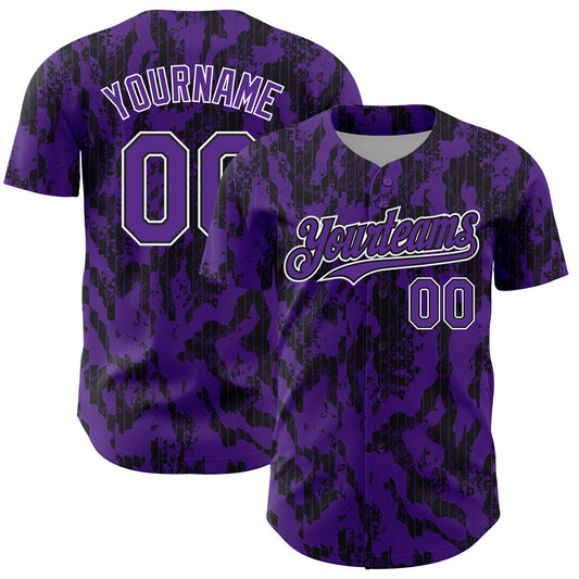 Custom Purple Black-White 3D Pattern Design Abstract Fluid Authentic Baseball Jersey - Sky-Custom