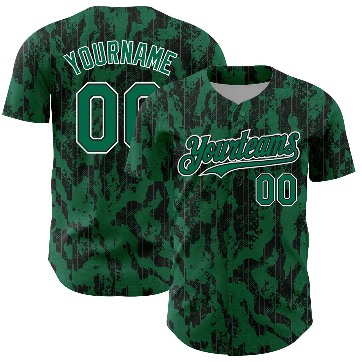 Custom Kelly Green Black-White 3D Pattern Design Abstract Fluid Authentic Baseball Jersey - Sky-Custom