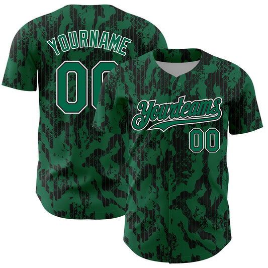 Custom Kelly Green Black-White 3D Pattern Design Abstract Fluid Authentic Baseball Jersey - Sky-Custom