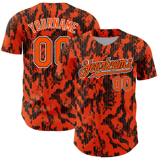 Custom Orange Black-White 3D Pattern Design Abstract Fluid Authentic Baseball Jersey - Sky-Custom