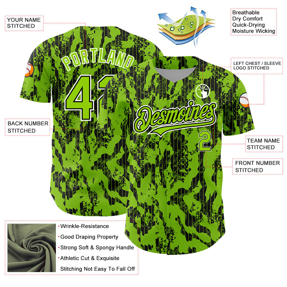 Custom Neon Green Black-White 3D Pattern Design Abstract Fluid Authentic Baseball Jersey - Sky-Custom