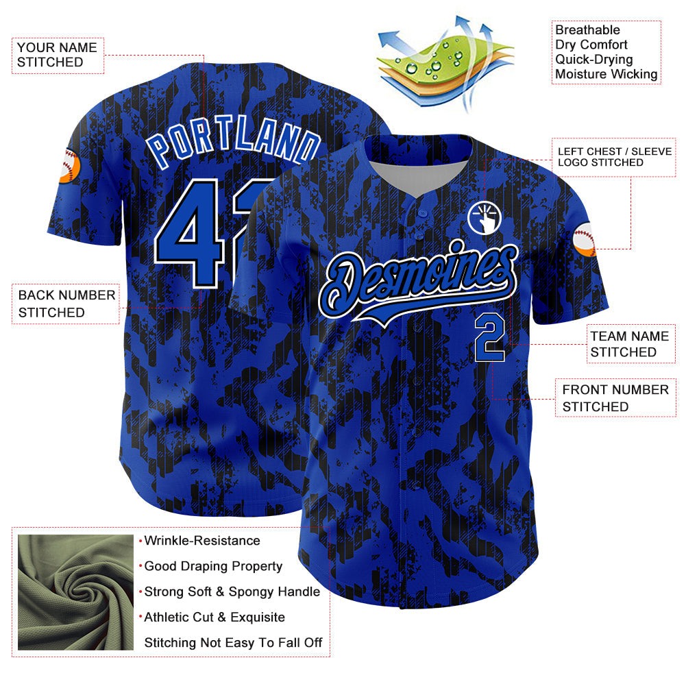 Custom Thunder Blue Black-White 3D Pattern Design Abstract Fluid Authentic Baseball Jersey - Sky-Custom