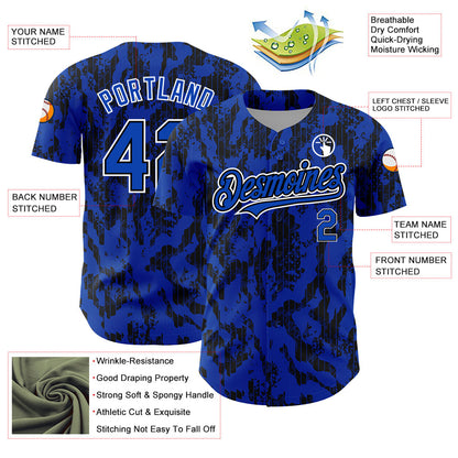 Custom Thunder Blue Black-White 3D Pattern Design Abstract Fluid Authentic Baseball Jersey - Sky-Custom