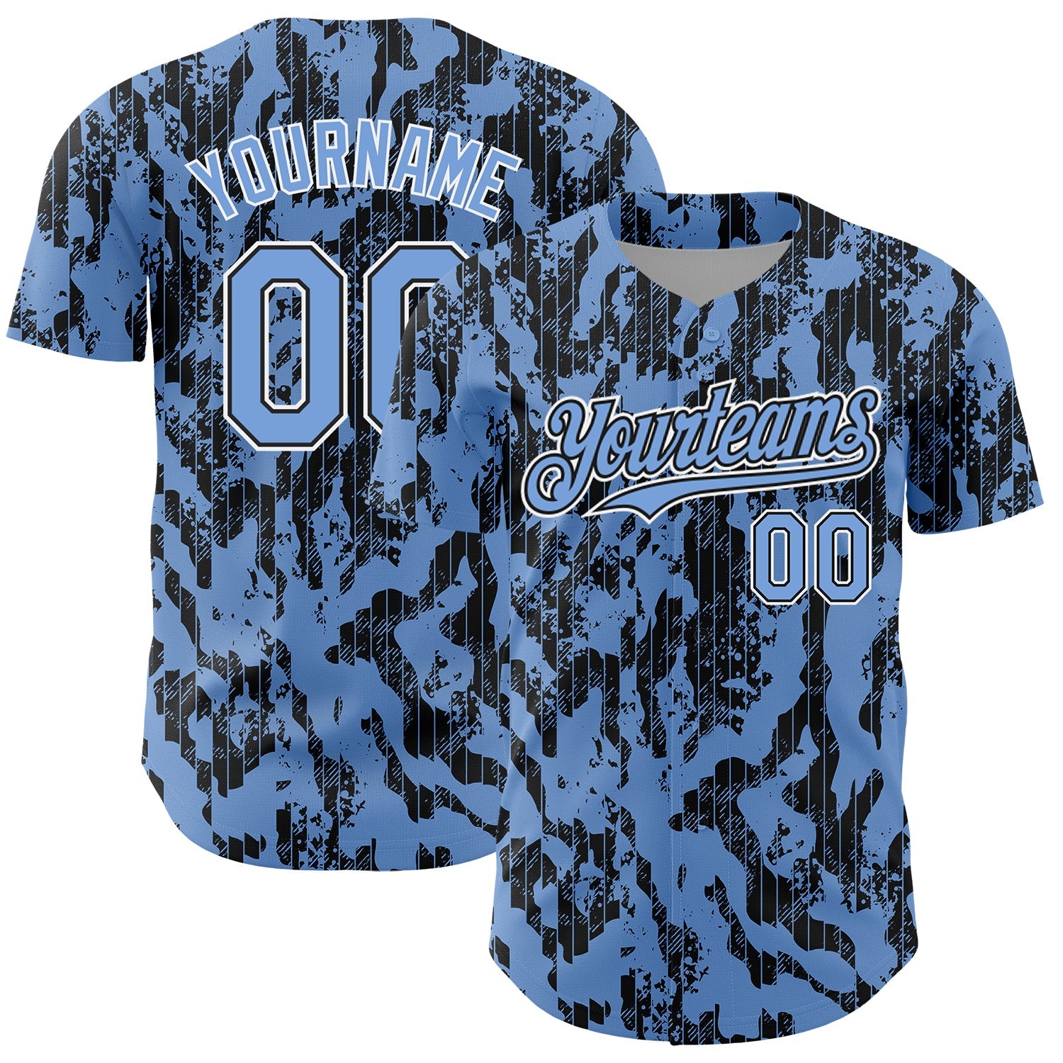 Custom Light Blue Black-White 3D Pattern Design Abstract Fluid Authentic Baseball Jersey - Sky-Custom