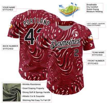Custom Crimson Black-White 3D Pattern Design Abstract Fluid Authentic Baseball Jersey - Sky-Custom