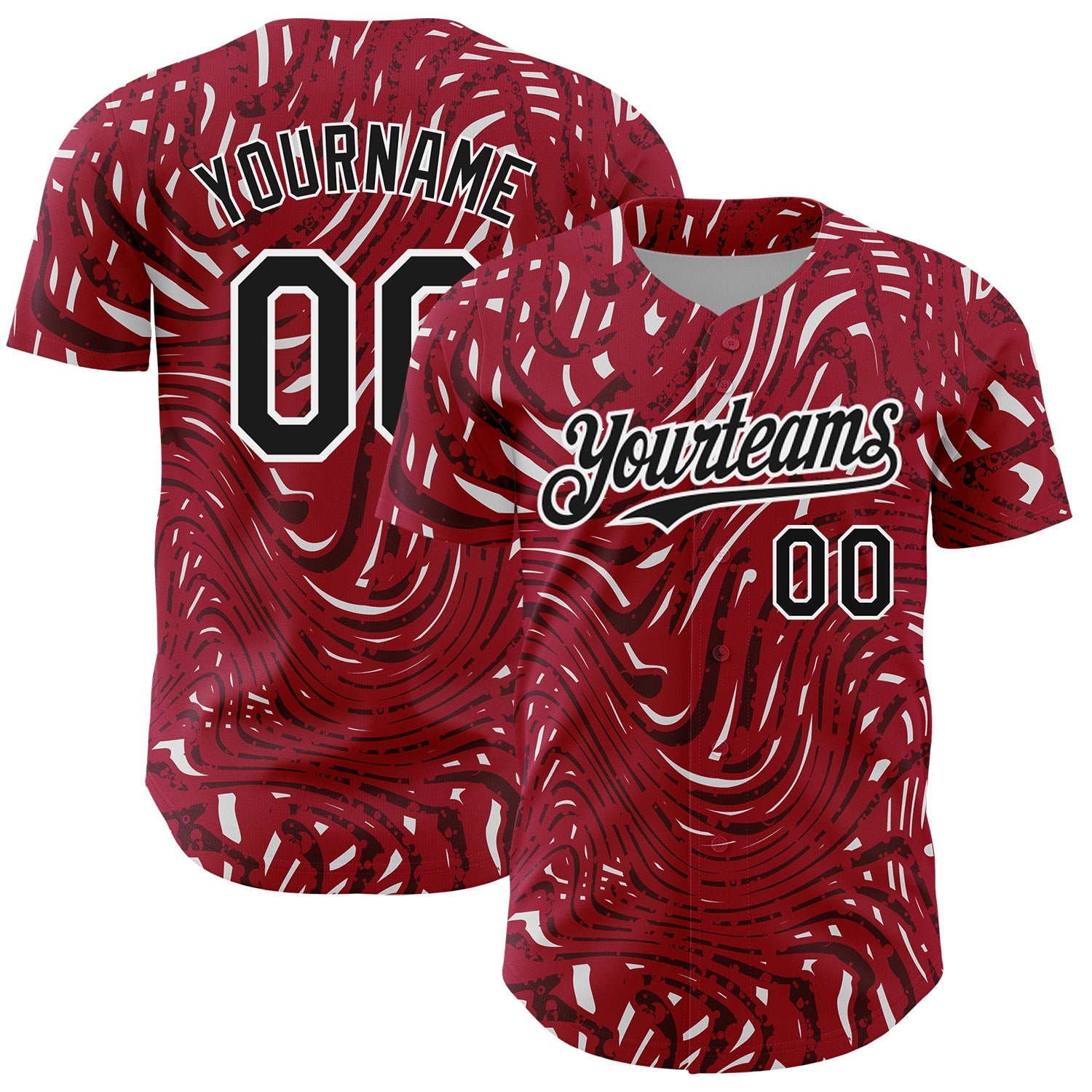 Custom Crimson Black-White 3D Pattern Design Abstract Fluid Authentic Baseball Jersey - Sky-Custom