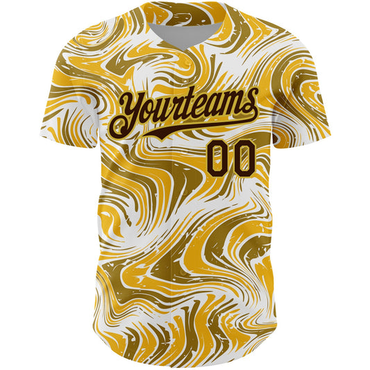 Custom Yellow Brown-Old Gold 3D Pattern Design Abstract Fluid Authentic Baseball Jersey - Sky-Custom