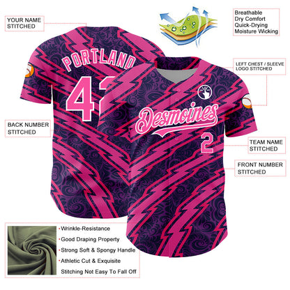 Custom Purple Pink-White 3D Pattern Design Zigzag Authentic Baseball Jersey - Sky-Custom
