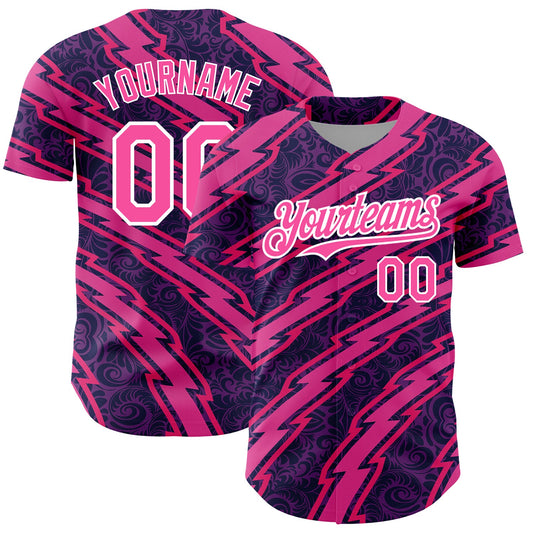 Custom Purple Pink-White 3D Pattern Design Zigzag Authentic Baseball Jersey - Sky-Custom