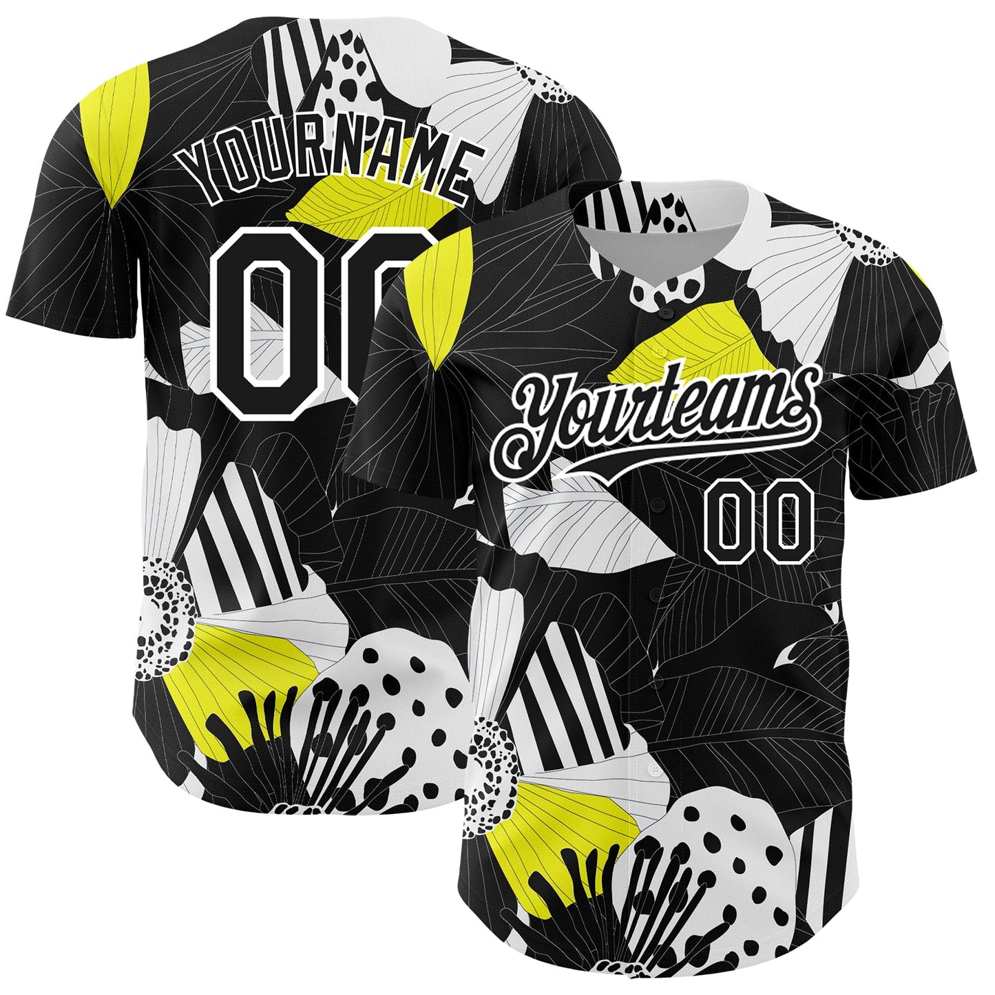 Custom Black White 3D Pattern Design Flower Authentic Baseball Jersey - Sky-Custom
