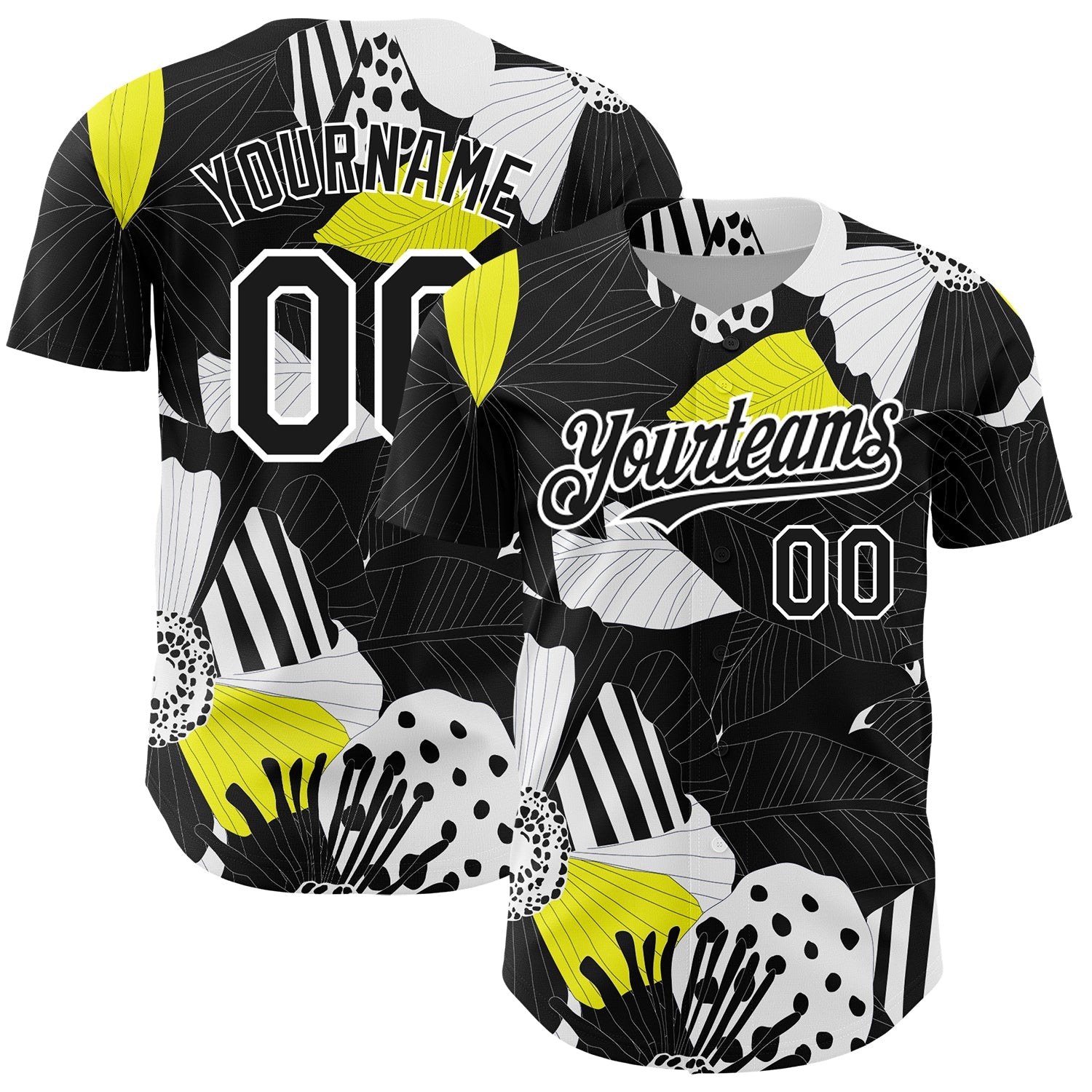 Custom Black White 3D Pattern Design Flower Authentic Baseball Jersey - Sky-Custom