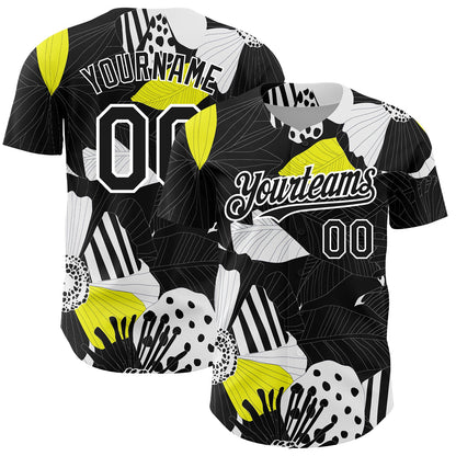 Custom Black White 3D Pattern Design Flower Authentic Baseball Jersey - Sky-Custom